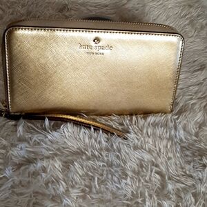 Kate Spade Gold Leather Wallet Wristlet